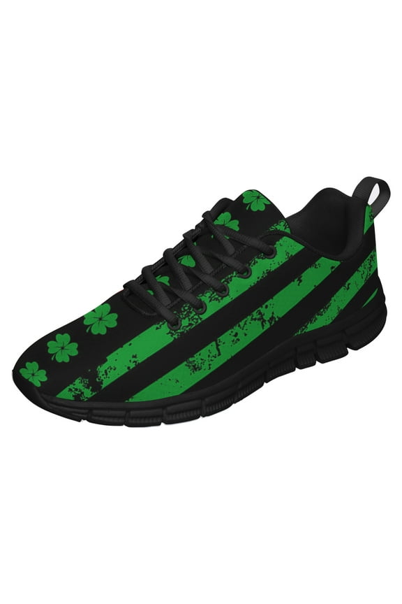 St Patricks Day Shoes for Women Breathable Running Sneakers Men Green Four Leaf Clover Shoes for Irish Festival Gift Black Size 11.5