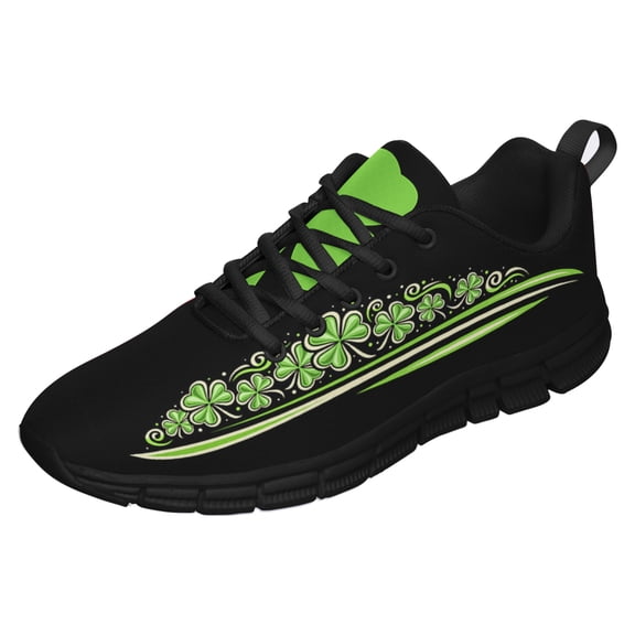 St Patricks Day Shoes for Women Breathable Running Sneakers Men Green Four Leaf Clover Shoes for Irish Festival Gift Black Size 11.5