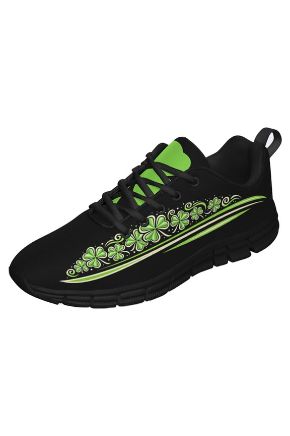 St Patricks Day Shoes for Women Breathable Running Sneakers Men Green Four Leaf Clover Shoes for Irish Festival Gift Black Size 11.5