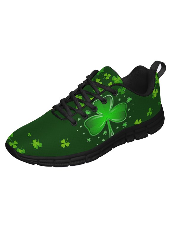 St Patricks Day Shoes for Women Breathable Running Sneakers Men Green Four Leaf Clover Shoes for Irish Festival Gift Black Size 11.5