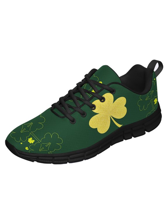 St Patricks Day Shoes for Women Breathable Running Sneakers Men Green Four Leaf Clover Shoes for Irish Festival Gift Black Size 11.5