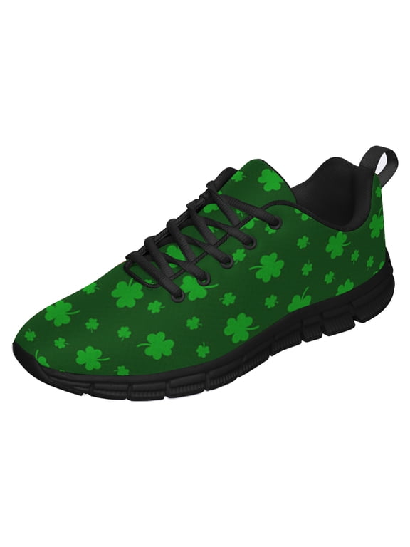 St Patricks Day Shoes for Women Breathable Running Sneakers Men Green Four Leaf Clover Shoes for Irish Festival Gift Black Size 11.5