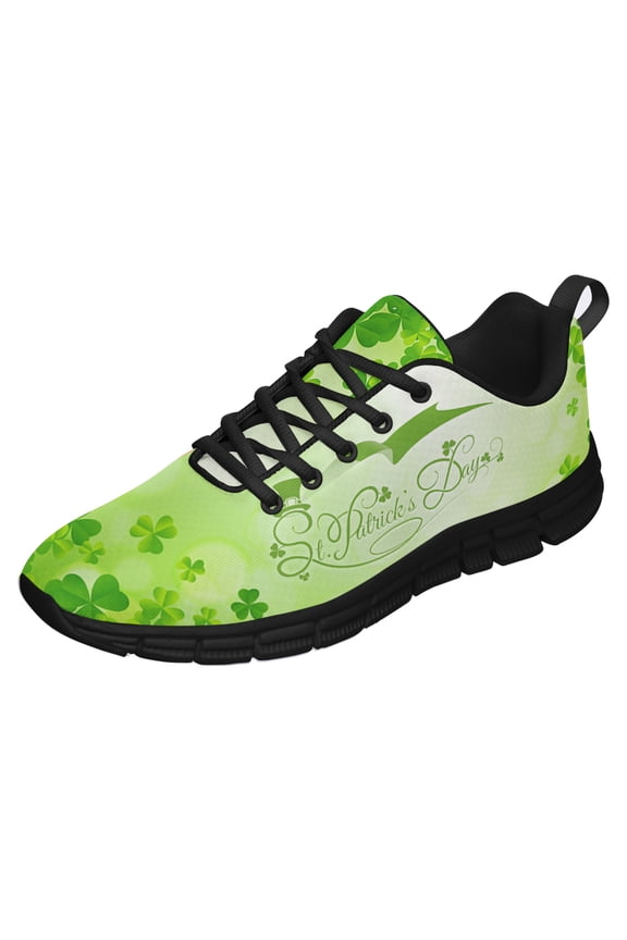 St Patricks Day Shoes for Women Breathable Running Sneakers Men Green Four Leaf Clover Shoes for Irish Festival Gift Black Size 11.5