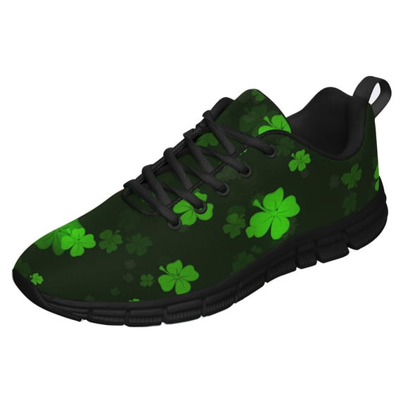 St Patricks Day Shoes for Women Breathable Running Sneakers Men Green Four Leaf Clover Shoes for Irish Festival Gift Black Size 11