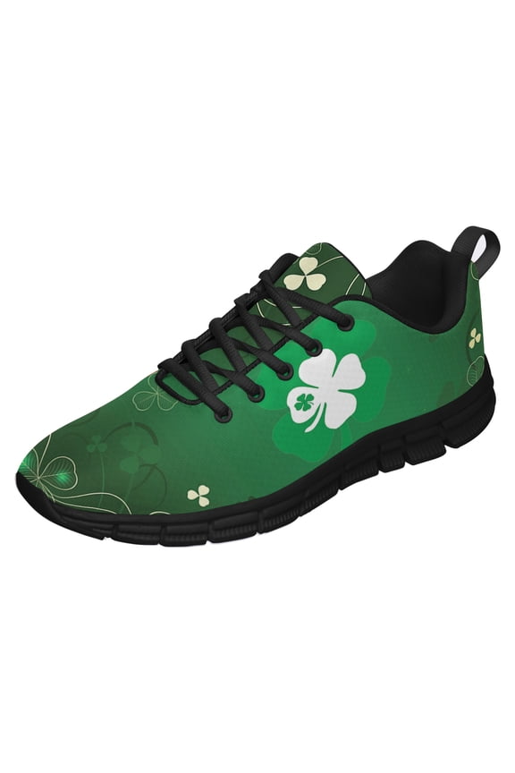 St Patricks Day Shoes for Women Breathable Running Sneakers Men Green Four Leaf Clover Shoes for Irish Festival Gift Black Size 12