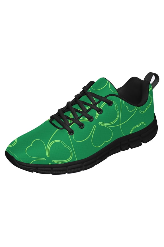 St Patricks Day Shoes for Women Breathable Running Sneakers Men Green Four Leaf Clover Shoes for Irish Festival Gift Black Size 12