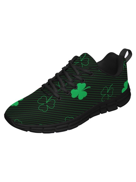 St Patricks Day Shoes for Women Breathable Running Sneakers Men Green Four Leaf Clover Shoes for Irish Festival Gift Black Size 3.5