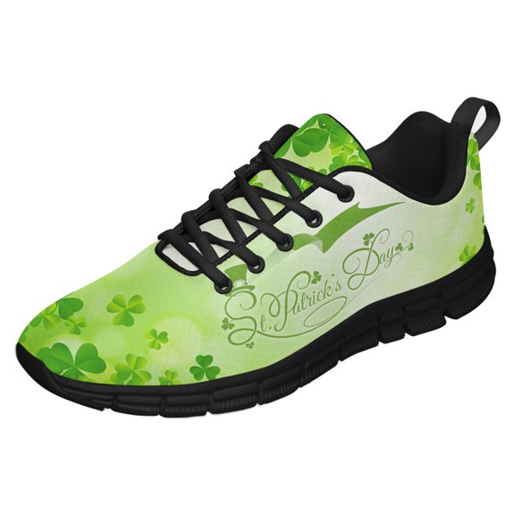 St Patricks Day Shoes for Women Breathable Running Sneakers Men Green Four Leaf Clover Shoes for Irish Festival Gift Black Size 3.5