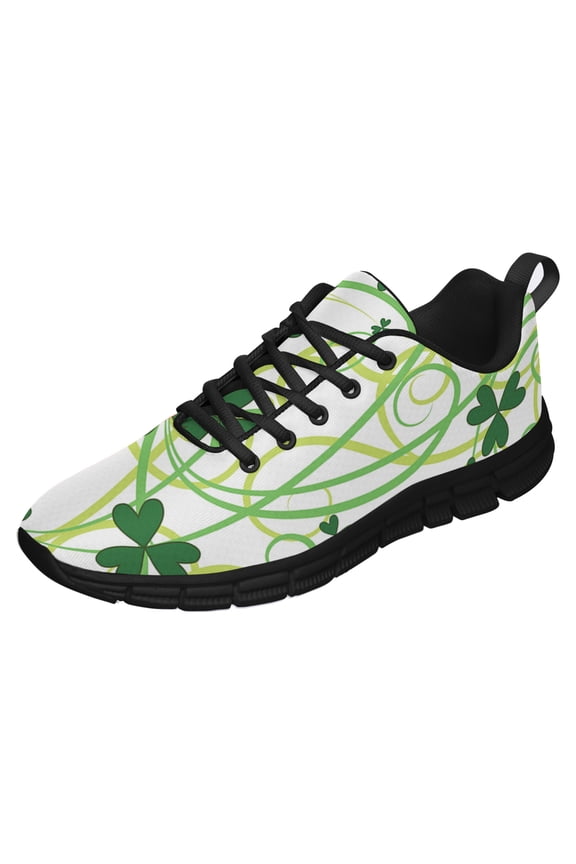 St Patricks Day Shoes for Women Breathable Running Sneakers Men Green Four Leaf Clover Shoes for Irish Festival Gift Black Size 4
