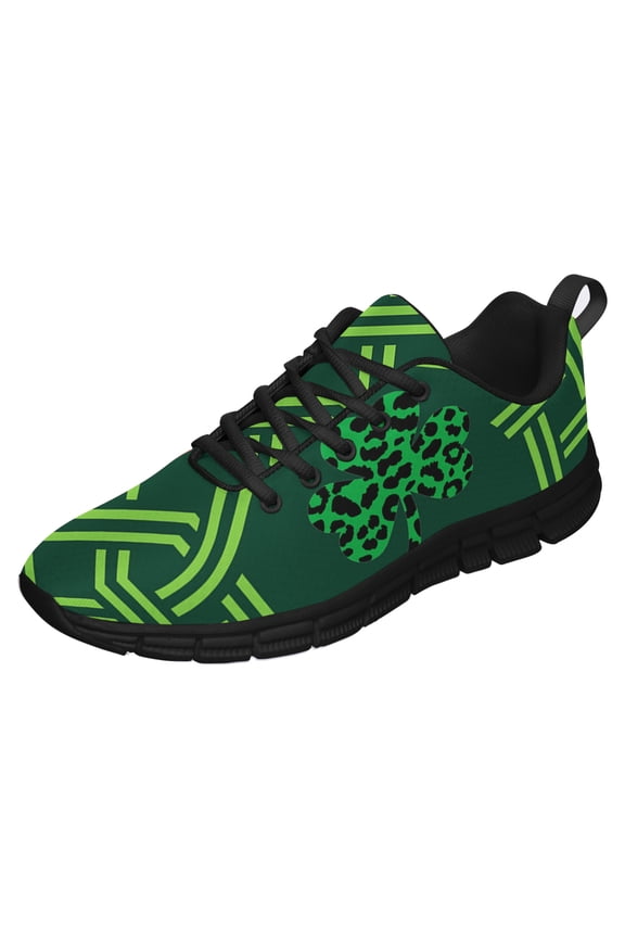 St Patricks Day Shoes for Women Breathable Running Sneakers Men Green Four Leaf Clover Shoes for Irish Festival Gift Black Size 4