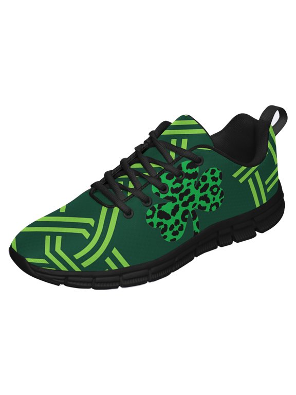 St Patricks Day Shoes for Women Breathable Running Sneakers Men Green Four Leaf Clover Shoes for Irish Festival Gift Black Size 5