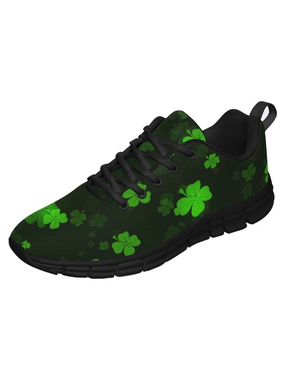 St Patricks Day Shoes for Women Breathable Running Sneakers Men Green Four Leaf Clover Shoes for Irish Festival Gift Black Size 6