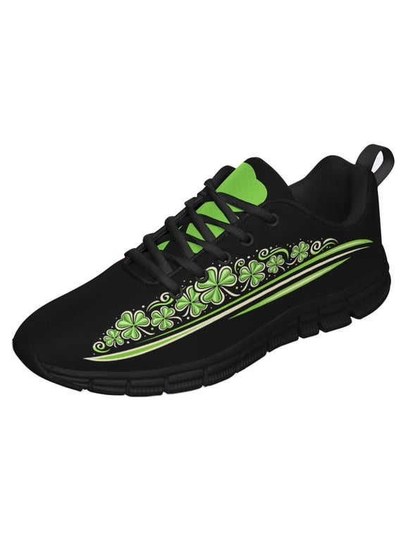 St Patricks Day Shoes for Women Breathable Running Sneakers Men Green Four Leaf Clover Shoes for Irish Festival Gift Black Size 6