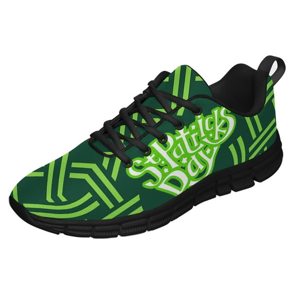 St Patricks Day Shoes for Women Breathable Running Sneakers Men Green Four Leaf Clover Shoes for Irish Festival Gift Black Size 6