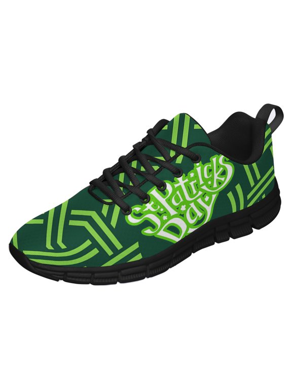 St Patricks Day Shoes for Women Breathable Running Sneakers Men Green Four Leaf Clover Shoes for Irish Festival Gift Black Size 7.5