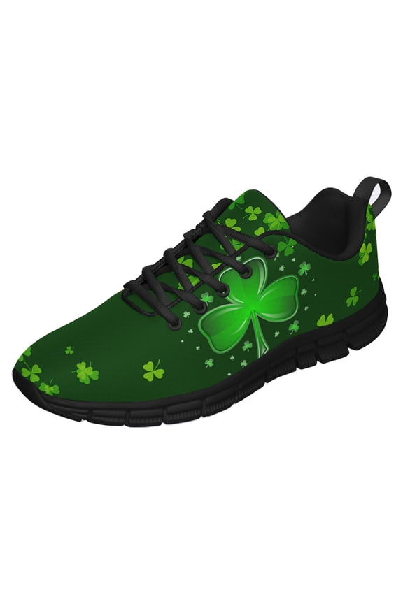 St Patricks Day Shoes for Women Breathable Running Sneakers Men Green Four Leaf Clover Shoes for Irish Festival Gift Black Size 7.5
