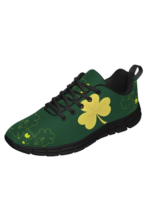 St Patricks Day Shoes for Women Breathable Running Sneakers Men Green Four Leaf Clover Shoes for Irish Festival Gift Black Size 7