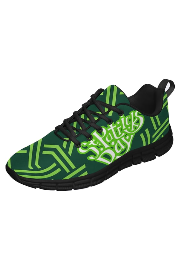 St Patricks Day Shoes for Women Breathable Running Sneakers Men Green Four Leaf Clover Shoes for Irish Festival Gift Black Size 8.5
