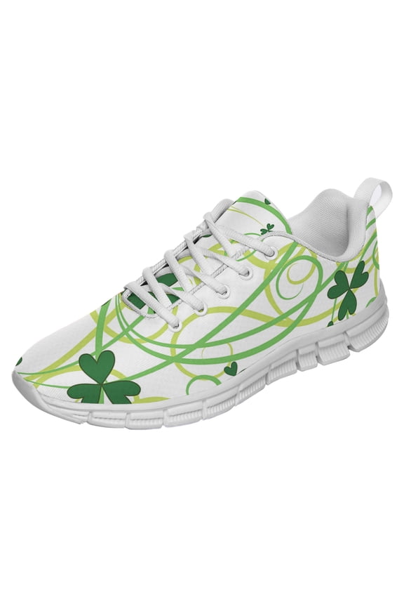 St Patricks Day Shoes for Women Breathable Running Sneakers Men Green Four Leaf Clover Shoes for Irish Festival Gift White Size 10.5
