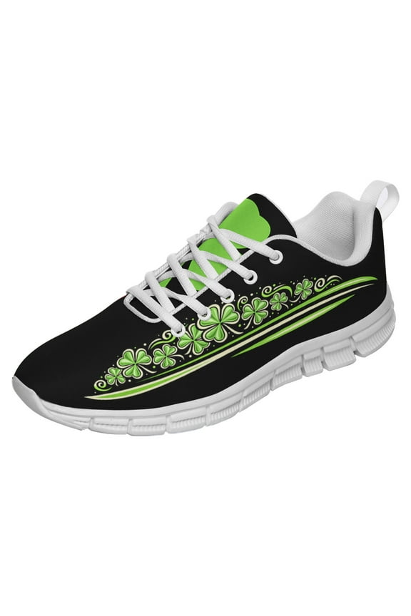 St Patricks Day Shoes for Women Breathable Running Sneakers Men Green Four Leaf Clover Shoes for Irish Festival Gift White Size 10.5