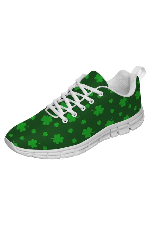 St Patricks Day Shoes for Women Breathable Running Sneakers Men Green Four Leaf Clover Shoes for Irish Festival Gift White Size 10