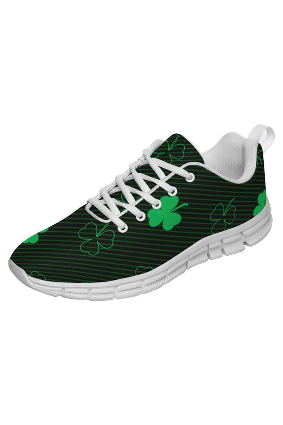 St Patricks Day Shoes for Women Breathable Running Sneakers Men Green Four Leaf Clover Shoes for Irish Festival Gift White Size 11.5