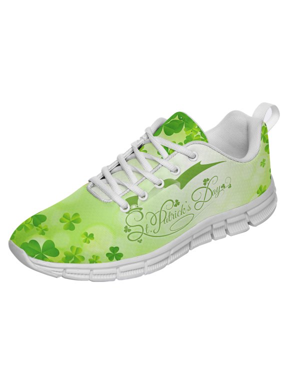 St Patricks Day Shoes for Women Breathable Running Sneakers Men Green Four Leaf Clover Shoes for Irish Festival Gift White Size 11.5