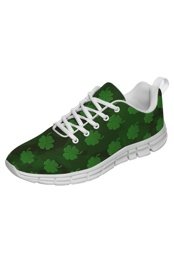 St Patricks Day Shoes for Women Breathable Running Sneakers Men Green Four Leaf Clover Shoes for Irish Festival Gift White Size 11