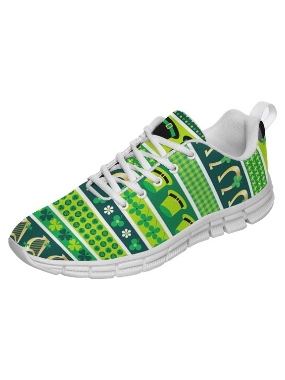 St Patricks Day Shoes for Women Breathable Running Sneakers Men Green Four Leaf Clover Shoes for Irish Festival Gift White Size 11
