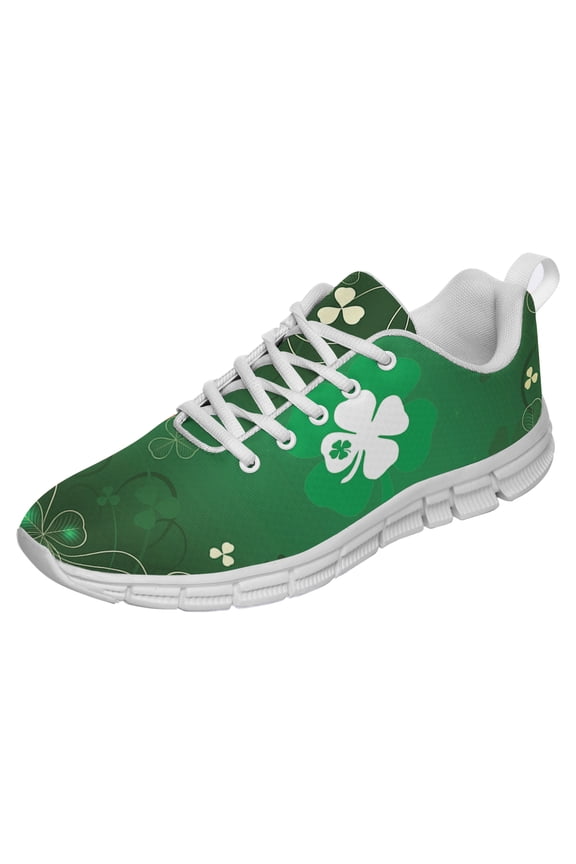 St Patricks Day Shoes for Women Breathable Running Sneakers Men Green Four Leaf Clover Shoes for Irish Festival Gift White Size 11