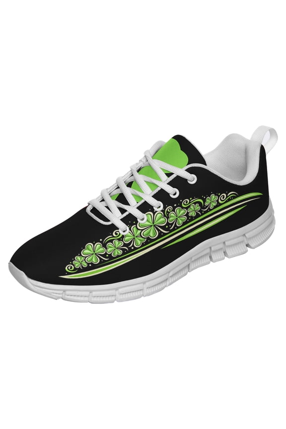 St Patricks Day Shoes for Women Breathable Running Sneakers Men Green Four Leaf Clover Shoes for Irish Festival Gift White Size 11