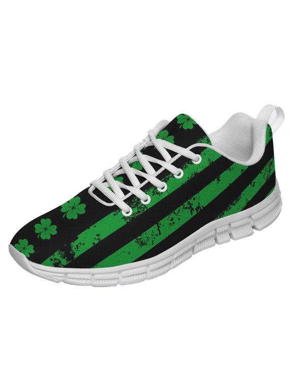 St Patricks Day Shoes for Women Breathable Running Sneakers Men Green Four Leaf Clover Shoes for Irish Festival Gift White Size 12