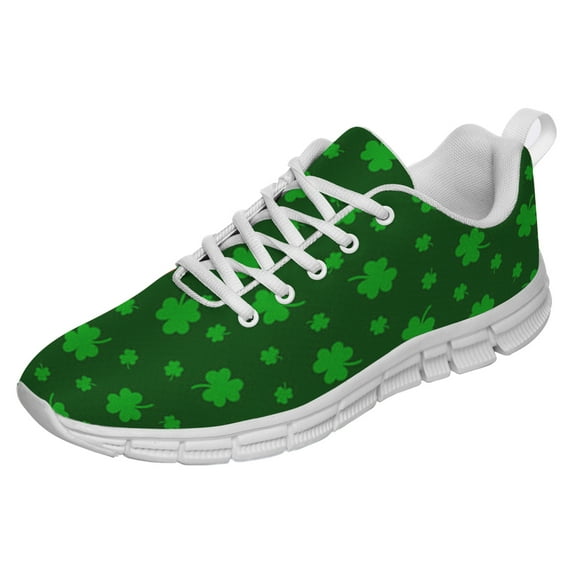 St Patricks Day Shoes for Women Breathable Running Sneakers Men Green Four Leaf Clover Shoes for Irish Festival Gift White Size 3.5