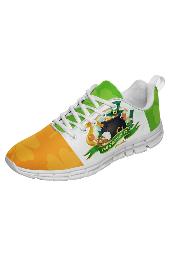 St Patricks Day Shoes for Women Breathable Running Sneakers Men Green Four Leaf Clover Shoes for Irish Festival Gift White Size 4.5