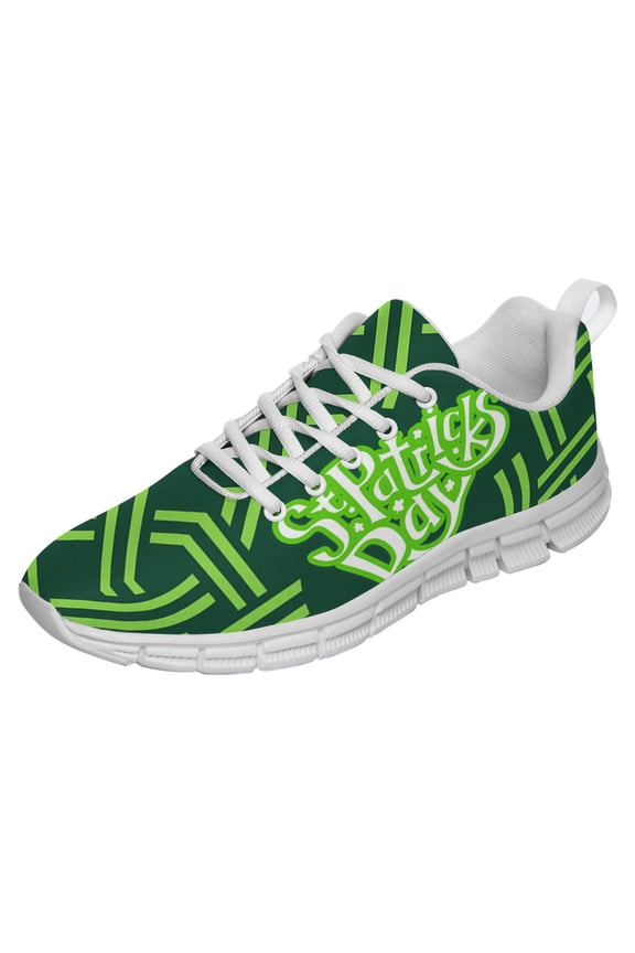 St Patricks Day Shoes for Women Breathable Running Sneakers Men Green Four Leaf Clover Shoes for Irish Festival Gift White Size 4.5