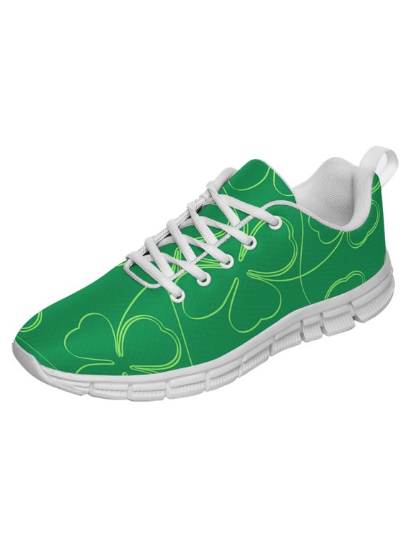 St Patricks Day Shoes for Women Breathable Running Sneakers Men Green Four Leaf Clover Shoes for Irish Festival Gift White Size 4