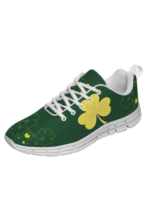 St Patricks Day Shoes for Women Breathable Running Sneakers Men Green Four Leaf Clover Shoes for Irish Festival Gift White Size 4
