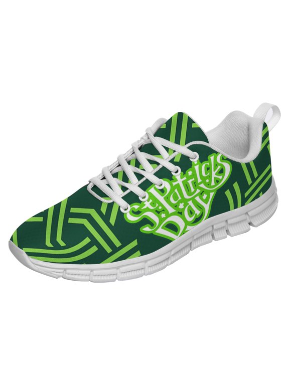 St Patricks Day Shoes for Women Breathable Running Sneakers Men Green Four Leaf Clover Shoes for Irish Festival Gift White Size 4