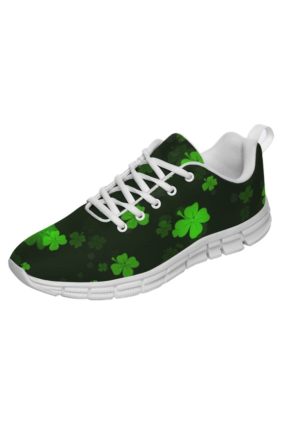 St Patricks Day Shoes for Women Breathable Running Sneakers Men Green Four Leaf Clover Shoes for Irish Festival Gift White Size 5