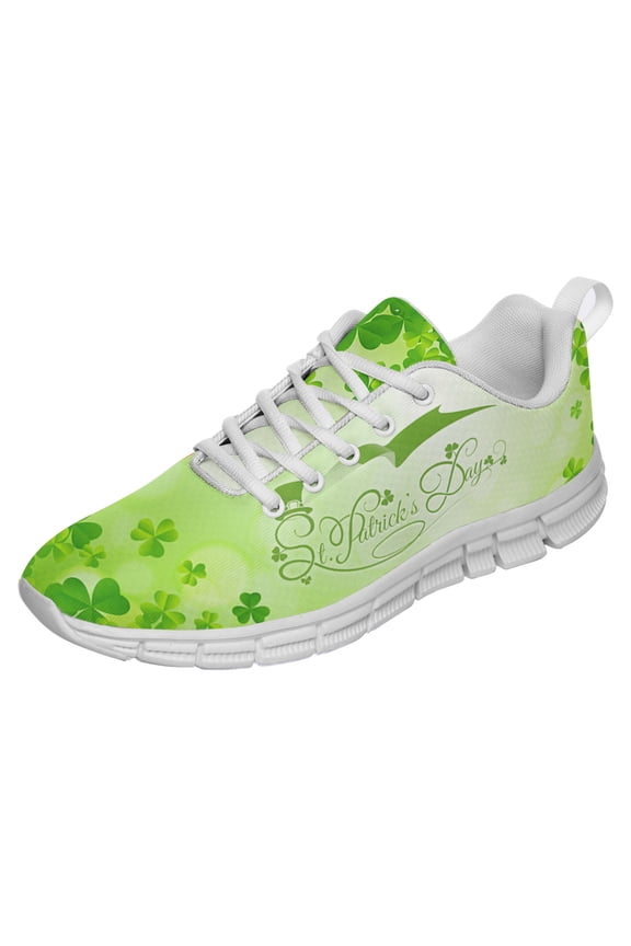 St Patricks Day Shoes for Women Breathable Running Sneakers Men Green Four Leaf Clover Shoes for Irish Festival Gift White Size 5