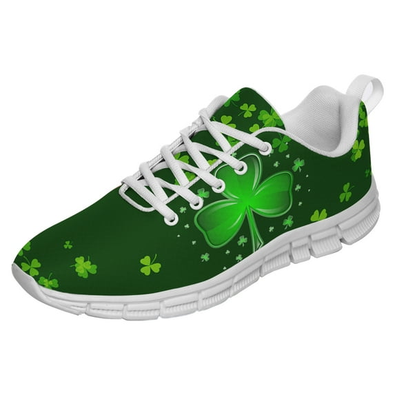 St Patricks Day Shoes for Women Breathable Running Sneakers Men Green Four Leaf Clover Shoes for Irish Festival Gift White Size 5
