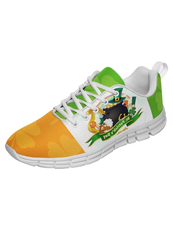 St Patricks Day Shoes for Women Breathable Running Sneakers Men Green Four Leaf Clover Shoes for Irish Festival Gift White Size 7.5