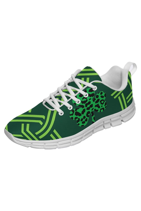 St Patricks Day Shoes for Women Breathable Running Sneakers Men Green Four Leaf Clover Shoes for Irish Festival Gift White Size 7.5
