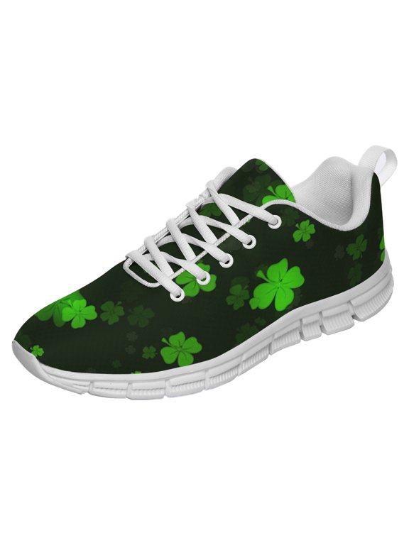 St Patricks Day Shoes for Women Breathable Running Sneakers Men Green Four Leaf Clover Shoes for Irish Festival Gift White Size 8.5