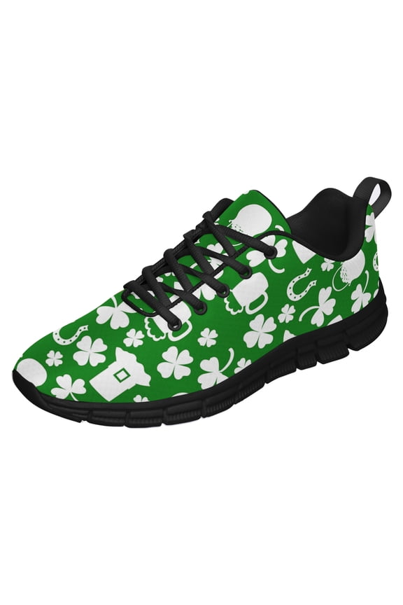 St Patricks Day Shoes for Women Men Running Sneakers Breathable Casual Sport Tennis Shoes Black Size 4