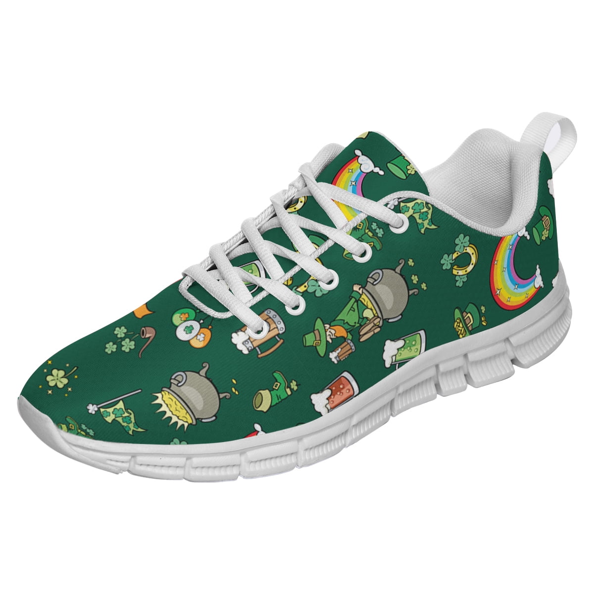 St Patricks Day Shoes for Women Men Running Sneakers Breathable Casual Sport Tennis Shoes White Size 3.5