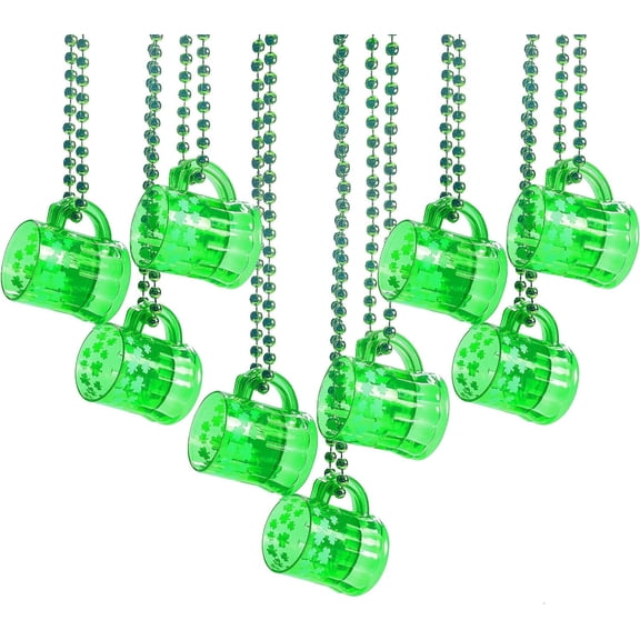 St Patricks Day Shot Glasses Bead Necklaces, Pack of 12  Green Irish Gifts Party Favors Supplies, St Patricks Day Accessories for Adults (Transparent Green With Shamrock)