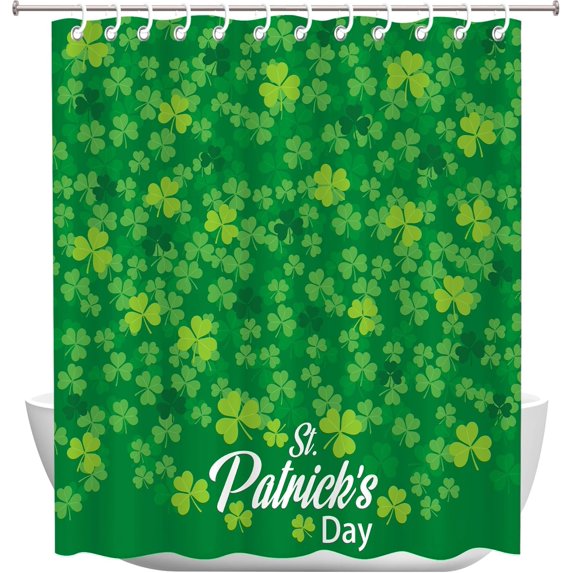 St Patricks Day Shower Curtain, Saint Patricks Day Decorations Green Clover Shamrock Leaf Irish Decor Waterproof Bathroom Shower Curtain Set with 12 Hooks 72 x 72 Inches St Patricks Day Decor