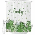 thumbnail image 1 of St Patricks Day Shower Curtain, Waterproof Shower Curtains for Bathroom, Green Love Heart Spring Butterfly Shamrock Washable Fabric Bathtub Curtain Set Bath Decor with 12 Hooks Standard 72"x72", 1 of 8