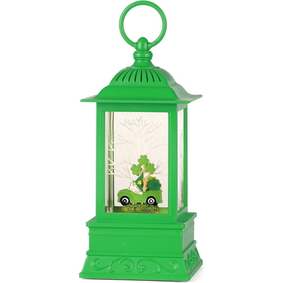 St Patricks Day Snow Globe Decorations, St Patricks Day Lighted Glitter Shamrock Gnome Truck Snowglobe Lantern